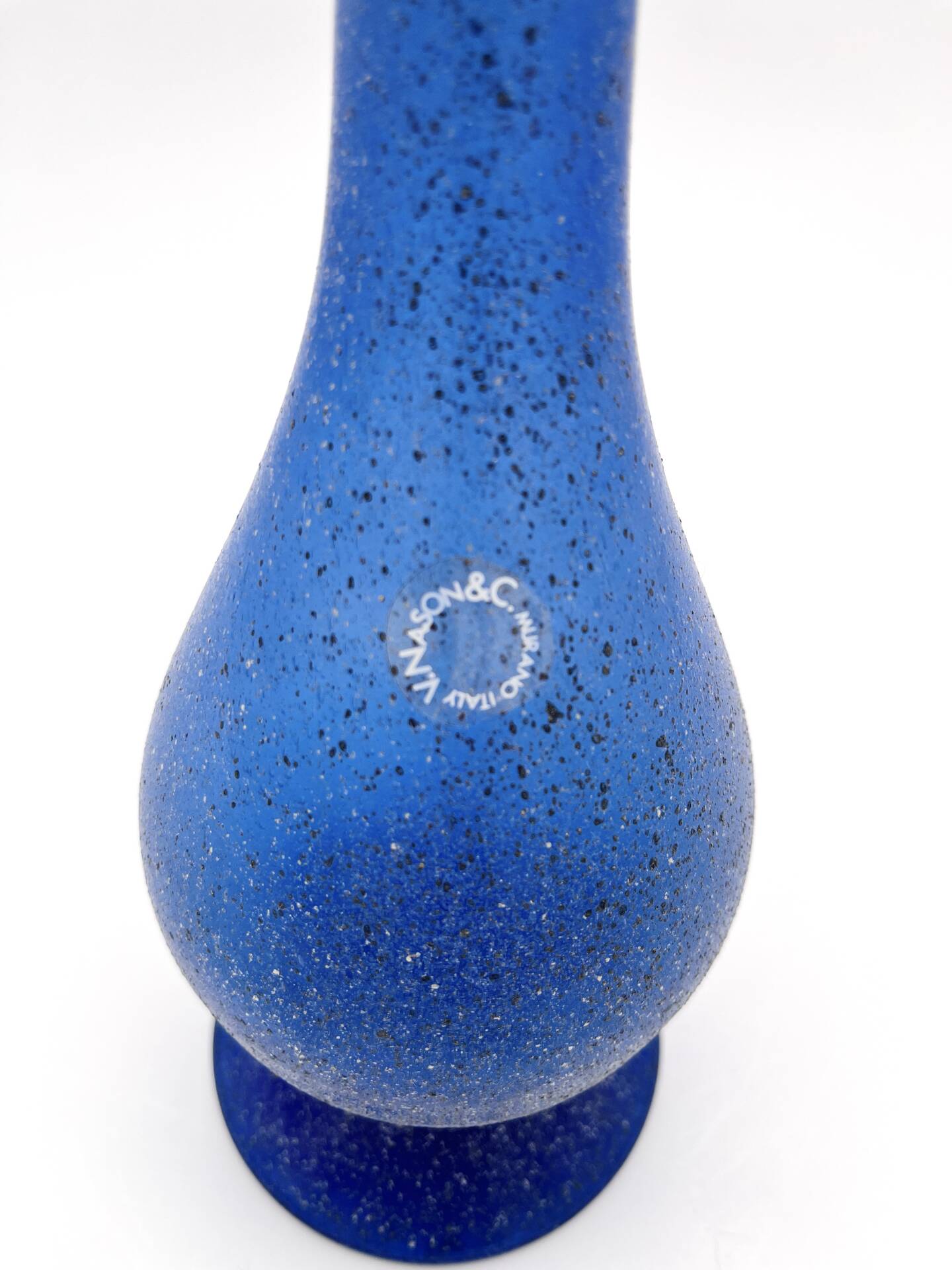 Murano Soliflore Vase V Nason C Cobalt Blue Frosted 38cm Label