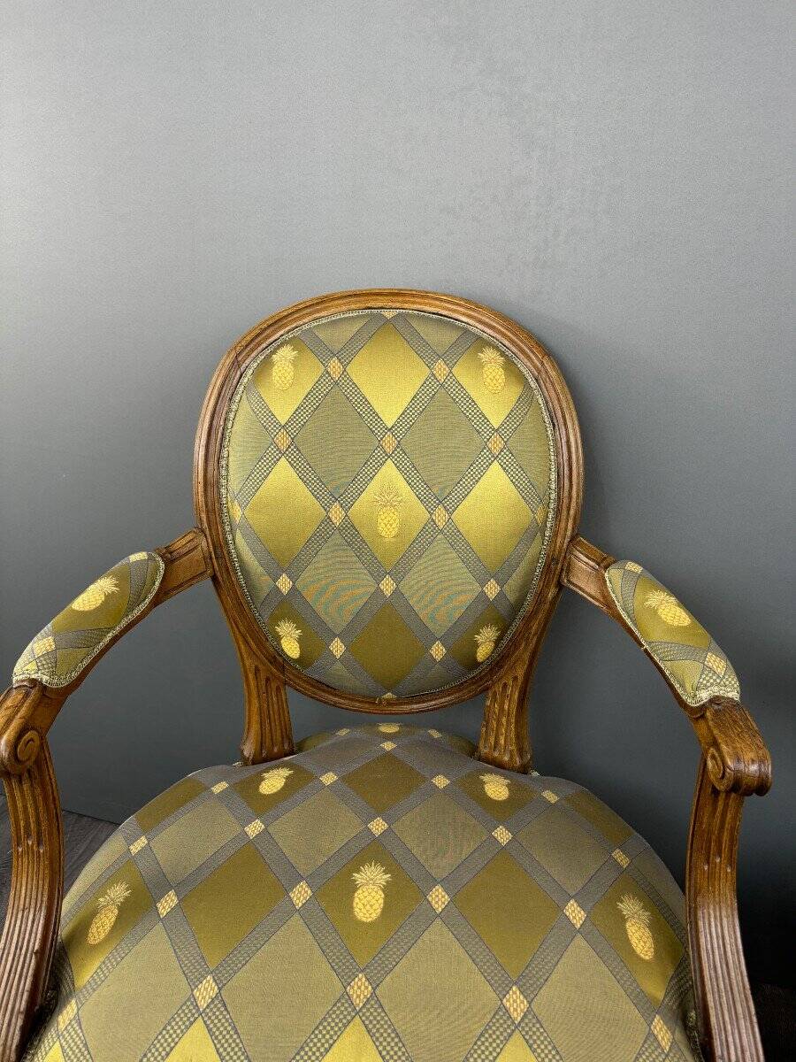 Pair of louis xvi armchairs in carved wood, late 19th century