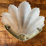 2 brass shell wall lamp covers in art deco molded glass