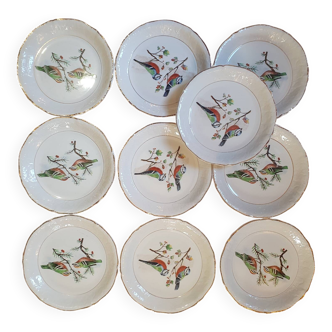 10 dessert plates Cernord St Amand - birds