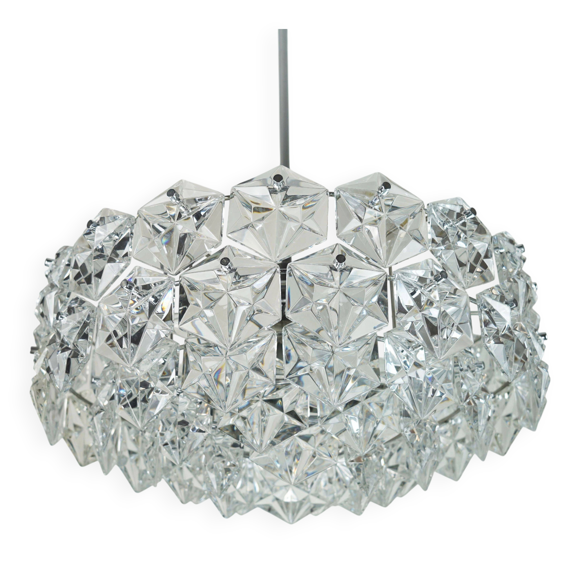 Lustre Kinkeldey en verre et chrome avec 66 prismes, années 1960