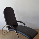 Chromed leather armchair, chaise longue from the 1970s.