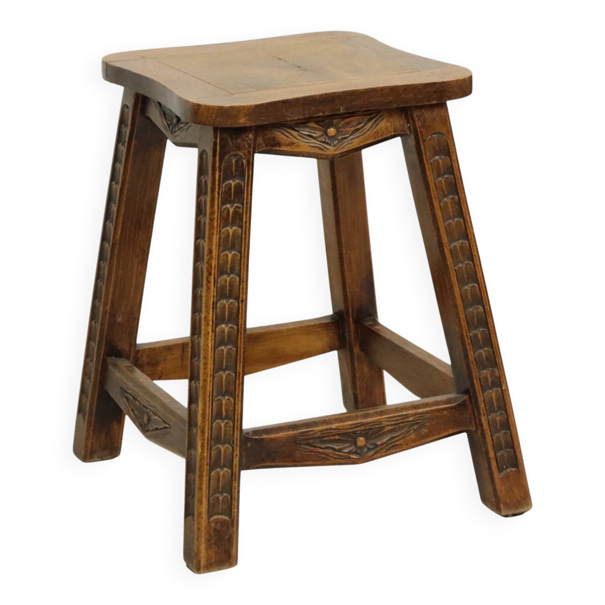 Characterful Solid Wood Vintage Stool Sculpted