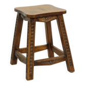 Characterful Solid Wood Vintage Stool Sculpted