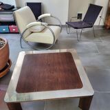Square wood and steel coffee table from the 80s