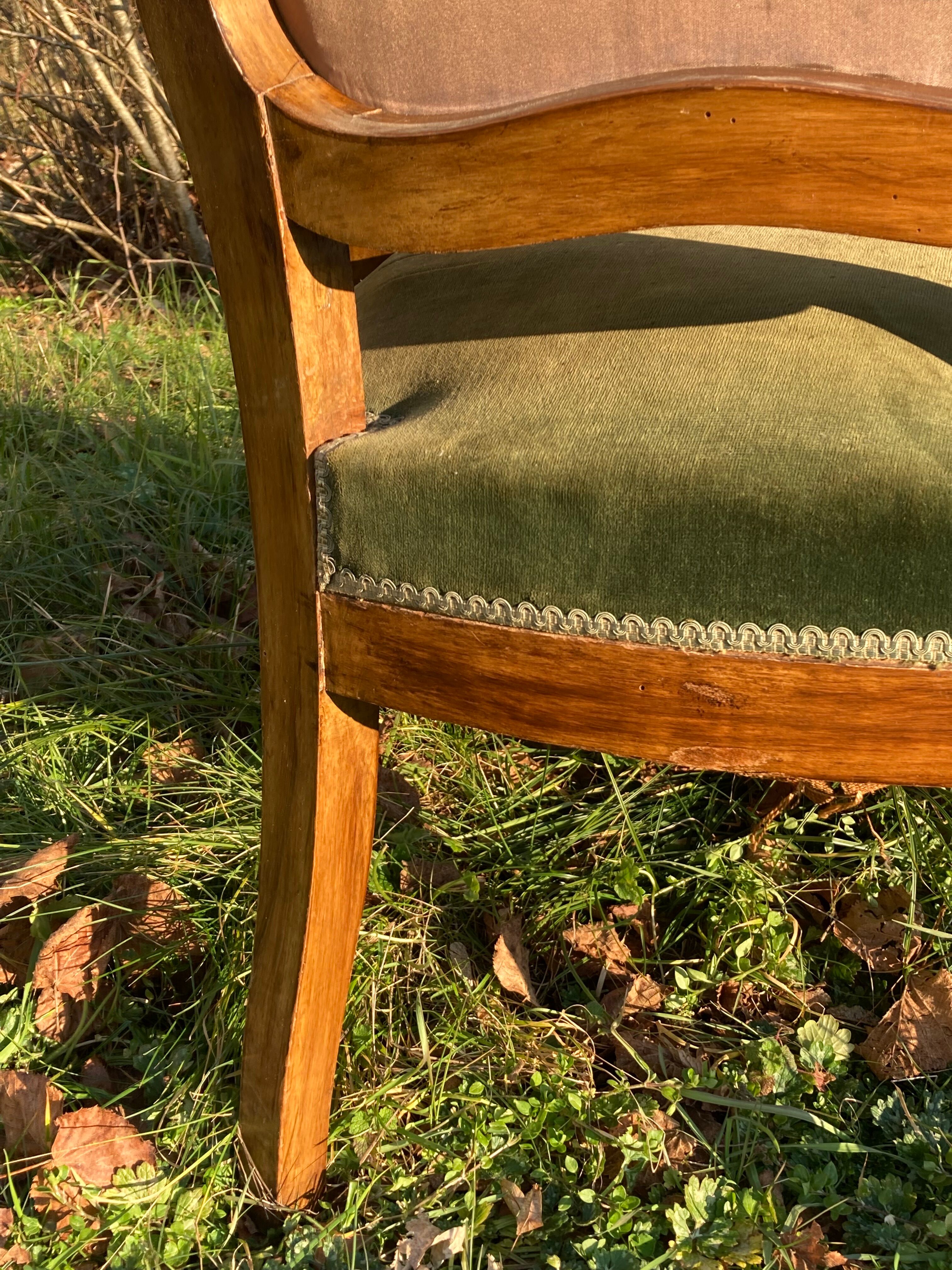 Armchair Voltaire Louis Philippe in wood green velvet XIX