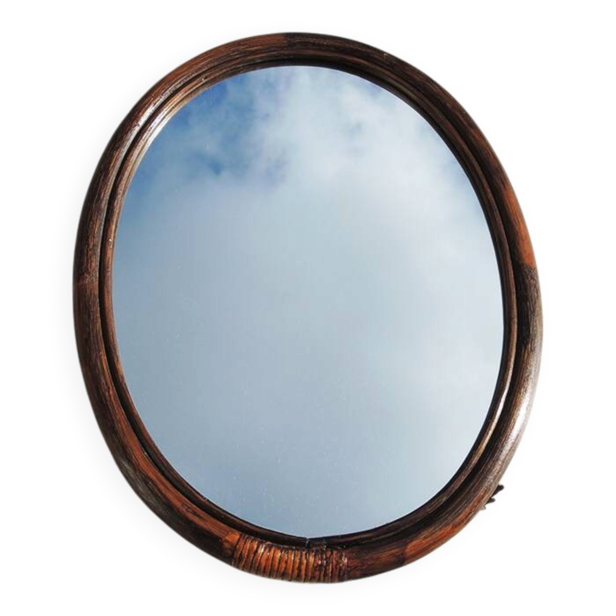 Vintage oval rattan mirror