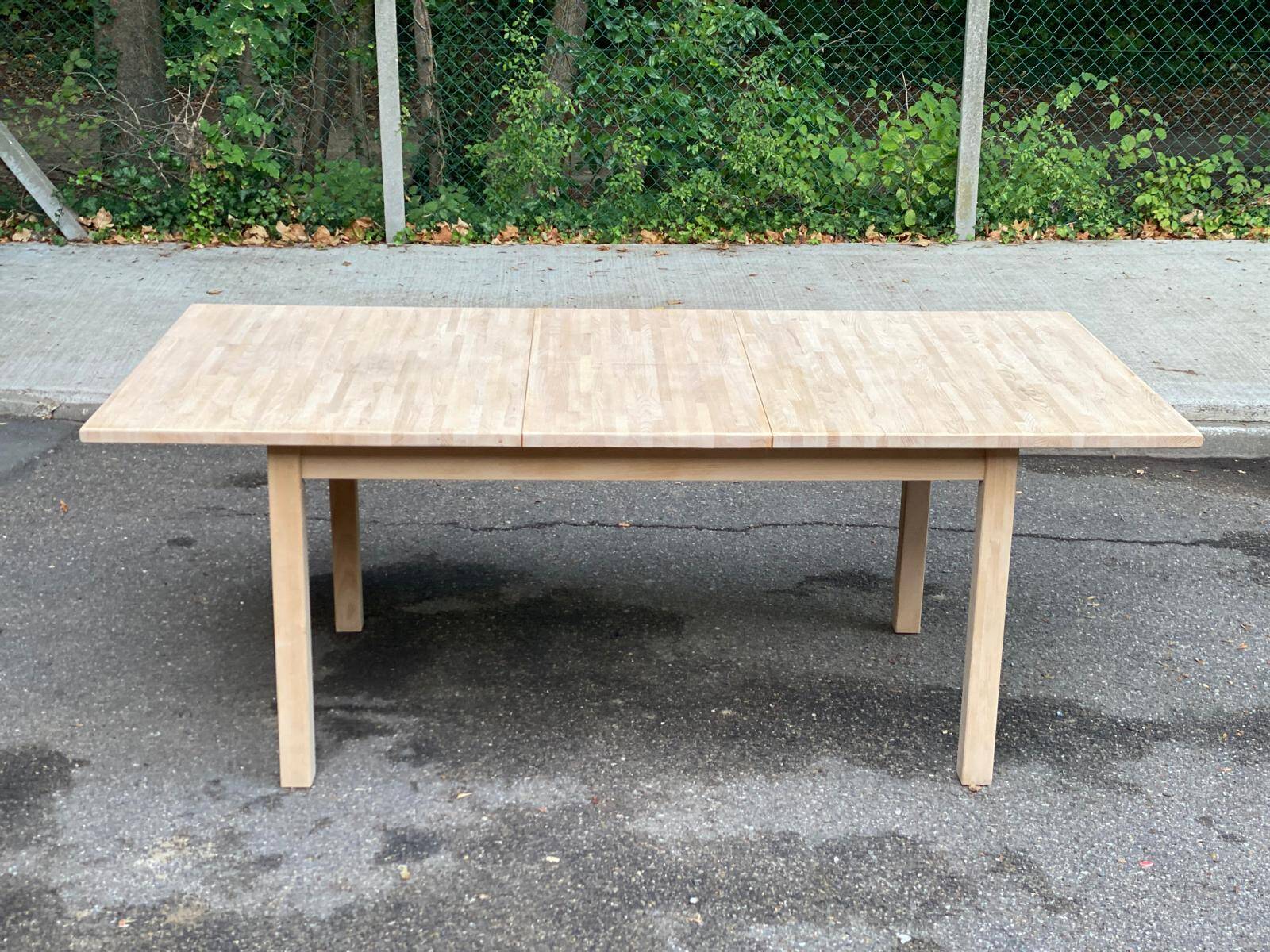 Scandinavian extendable dining table stripped in raw solid wood 1990