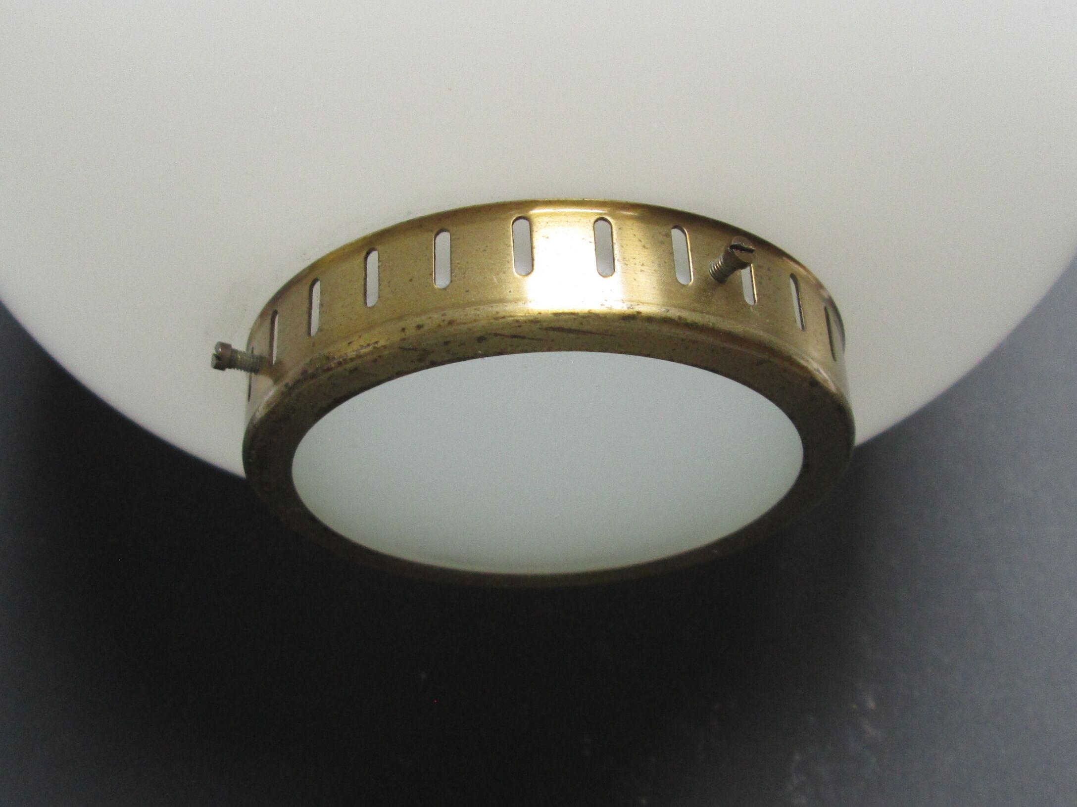 Satinated opaline glass/brass Kina hanging lamp, Bent Karlby, Lyfa