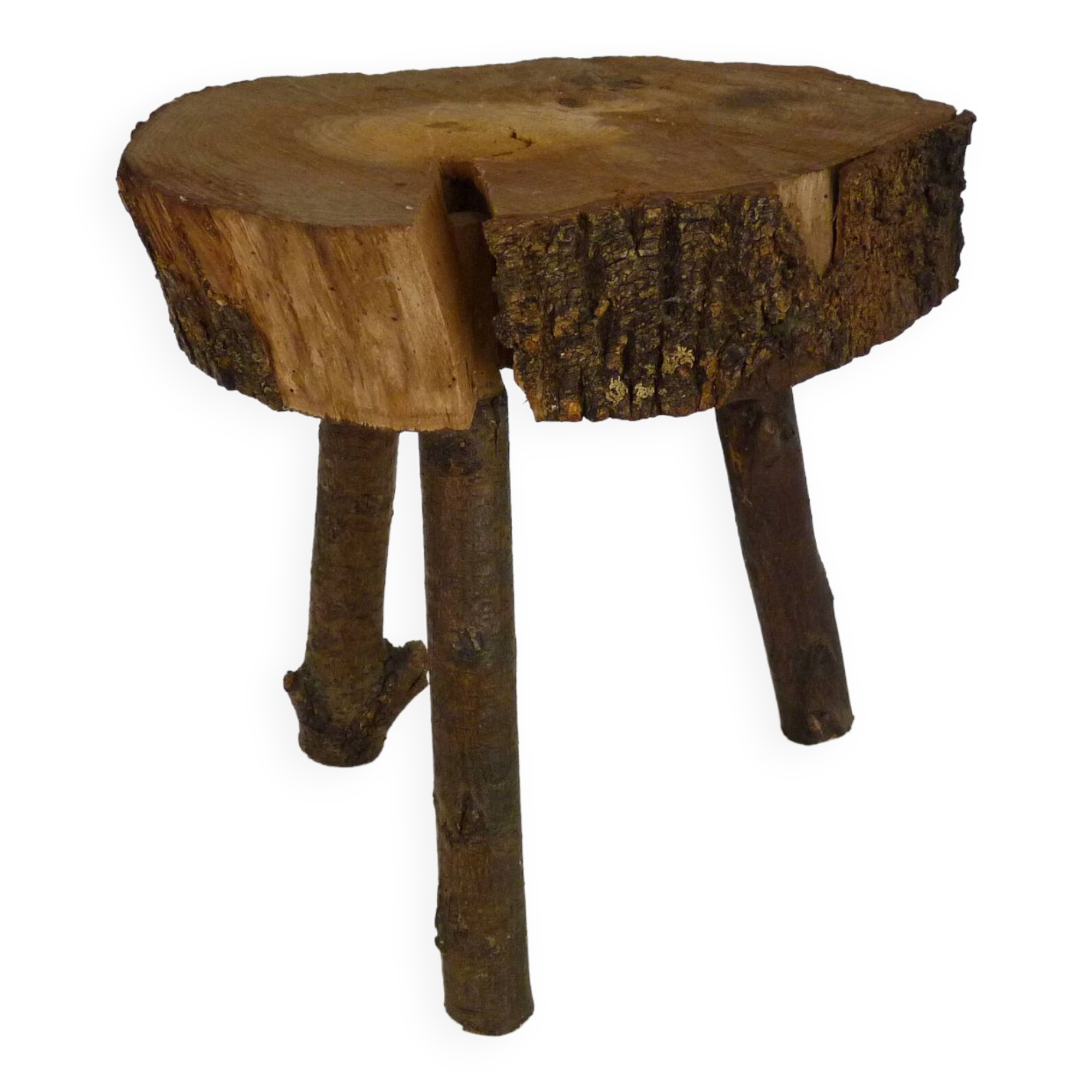 Tripod oak milking stool, Ariège peasant art, France (19th century)