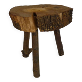 Tabouret de traite tripode en chêne, art paysan Ariège, France (XIXe siècle)