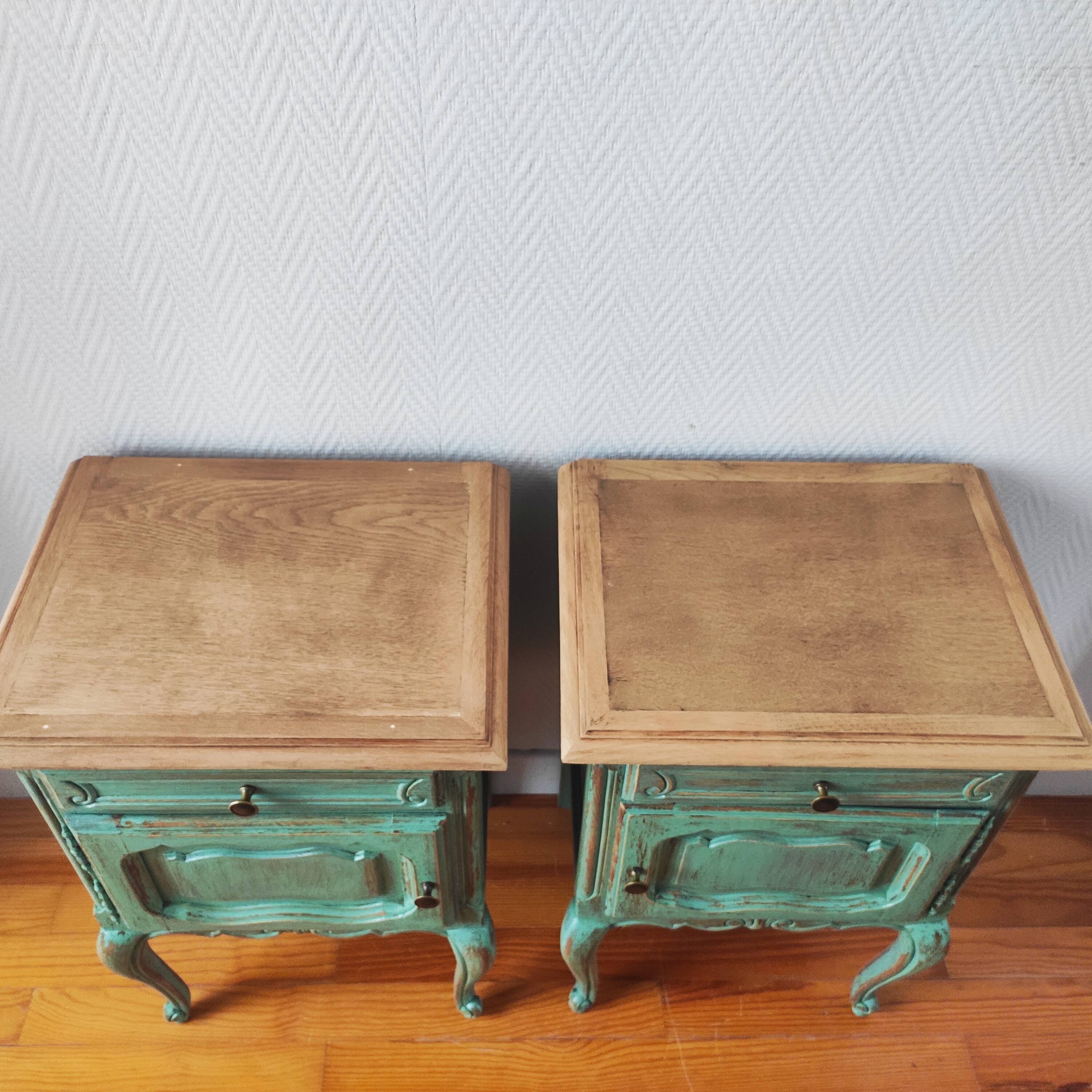 Pair of patinated bedside tables