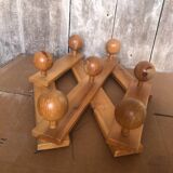 Old Extensible Wall Coat Rack x7 Vintage Wooden Ball Hooks #A704