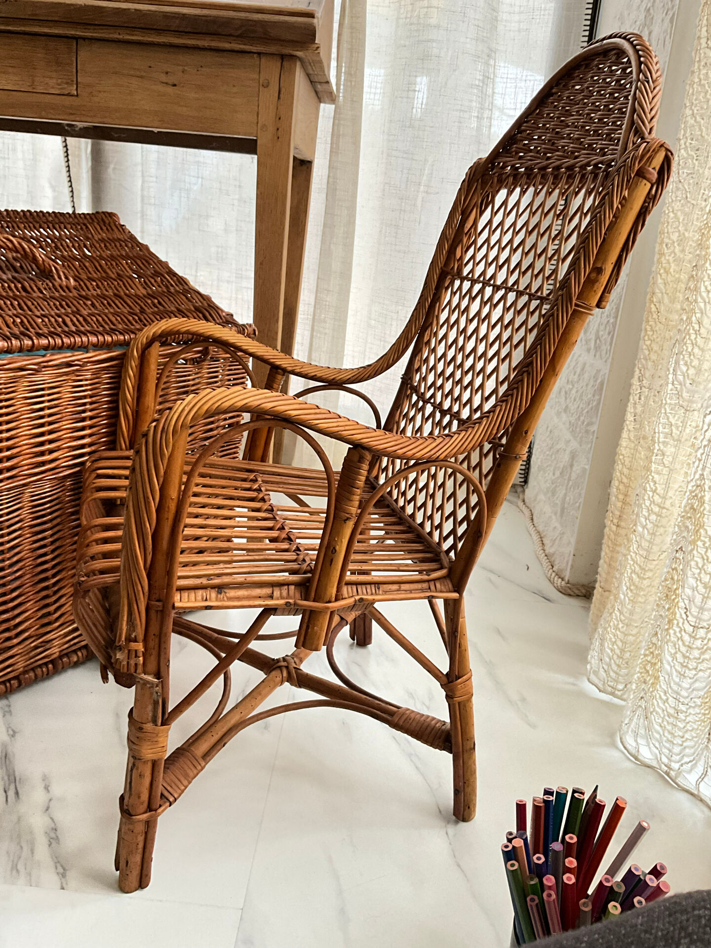 Fauteuil enfant rotin dossier haut