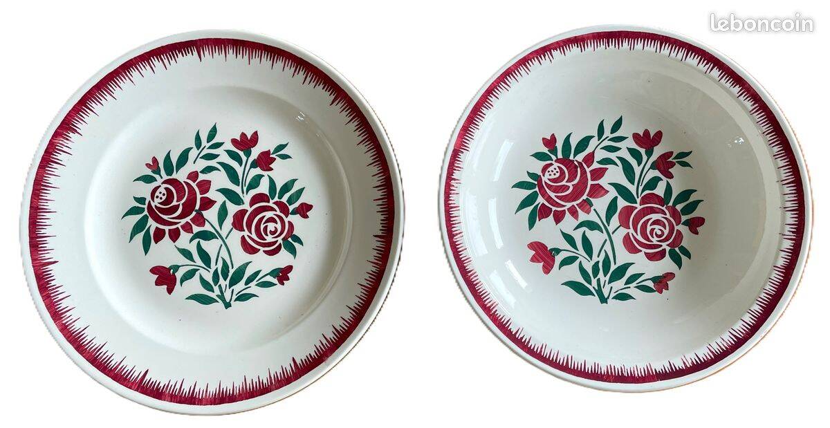 Antique plates and salad bowls in Longwy faience.