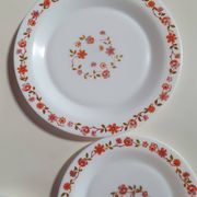 lot of arcopal scania dishes with small orange flowers flat plate, hollow dessert dish, one dish..