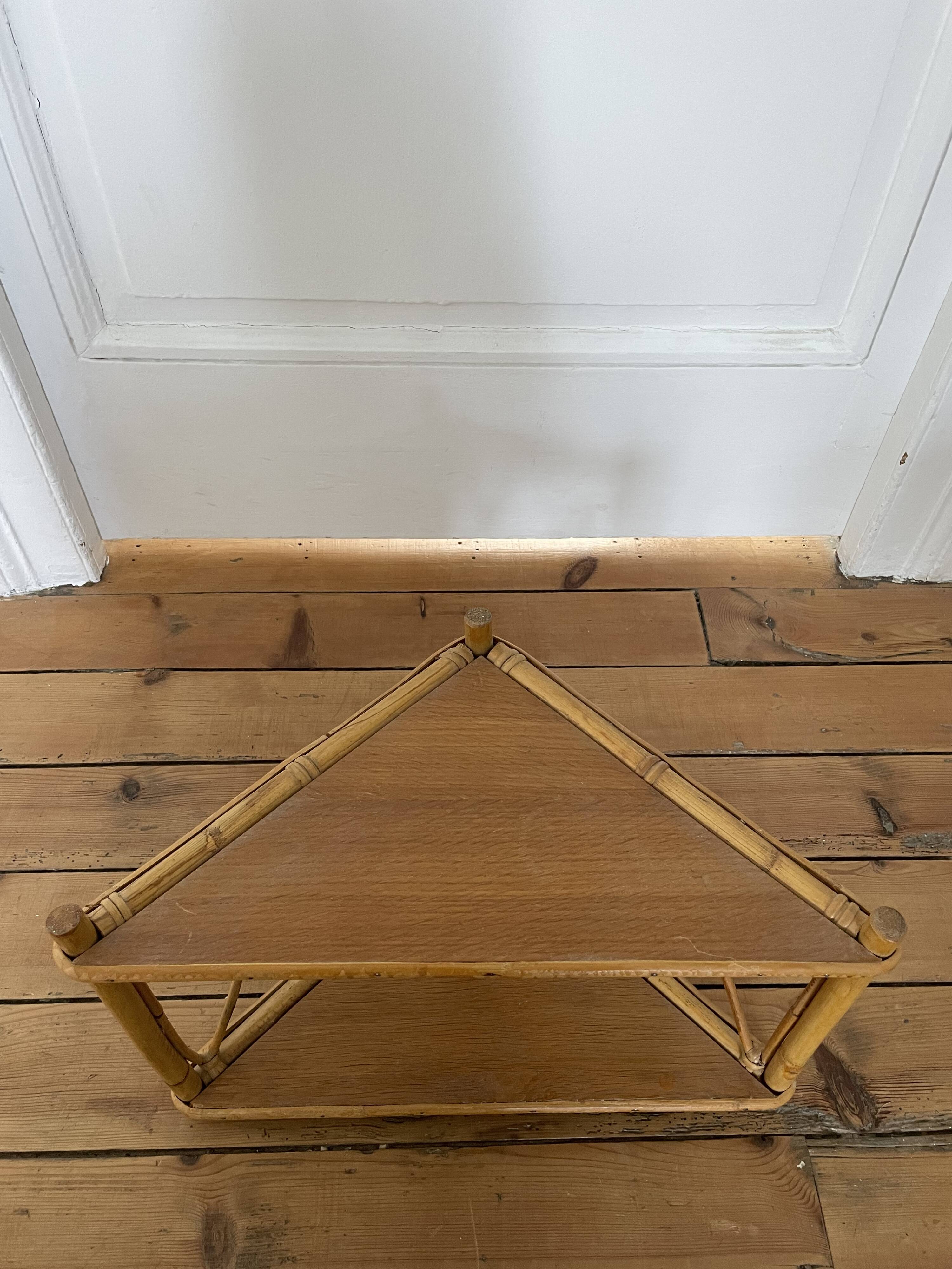 Rattan corner shelf, circa 1960