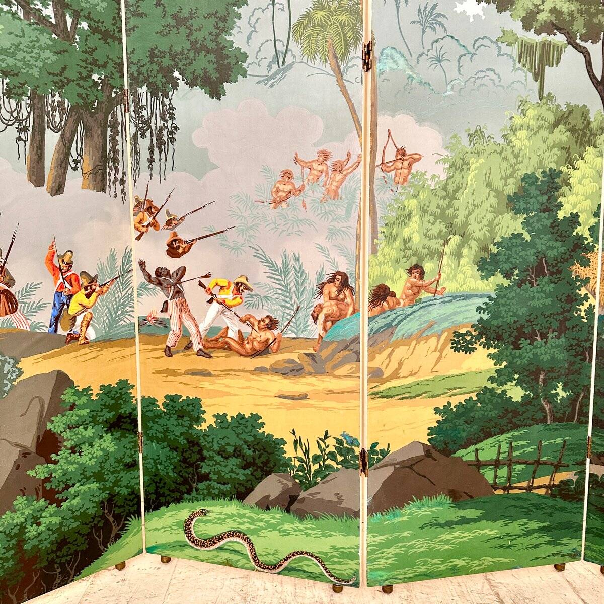 20th Century Four Panel Wallpaper Screen from Zuber, 1940s
