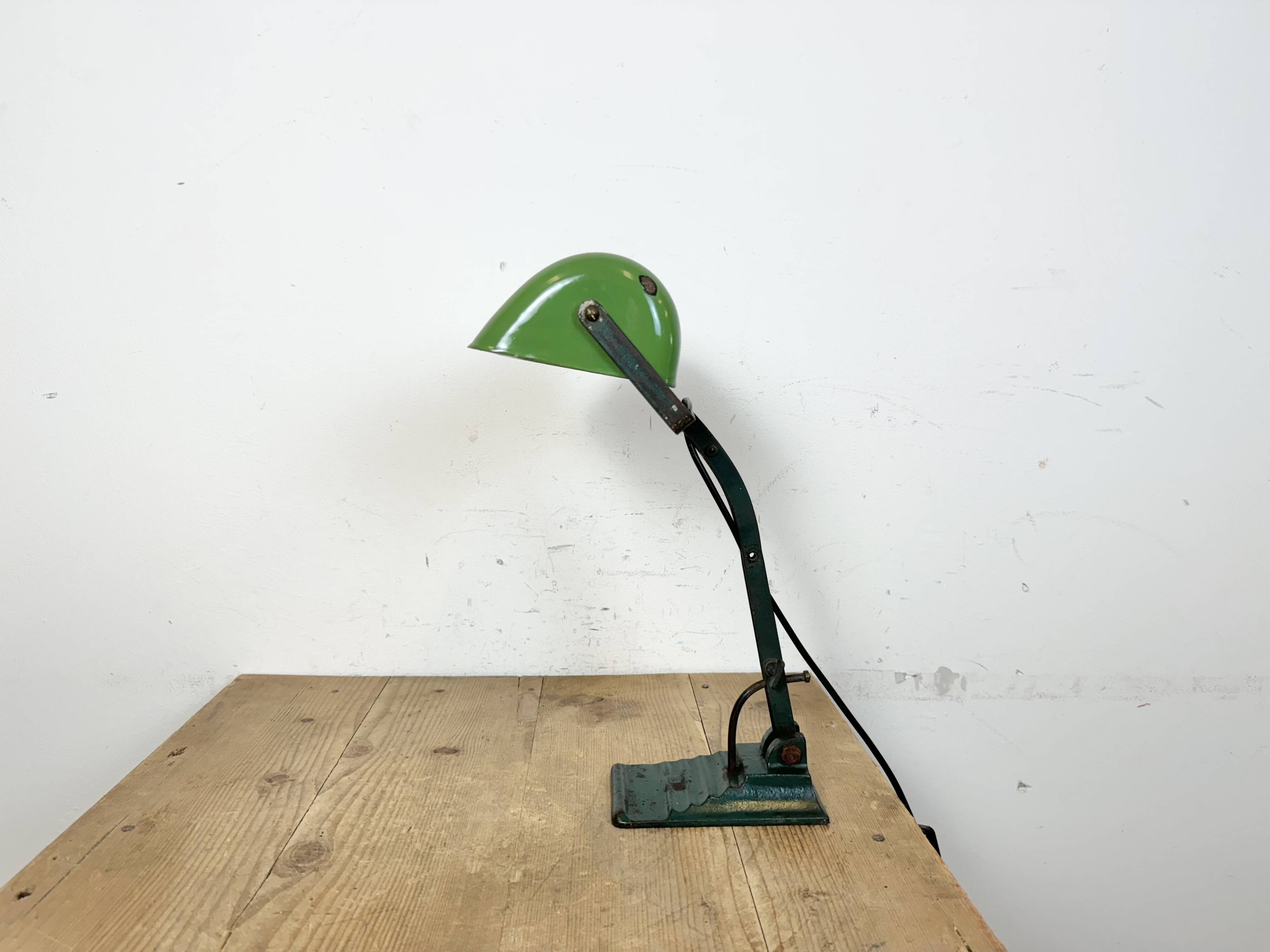Vintage Green Enamel Bank Lamp, 1950s
