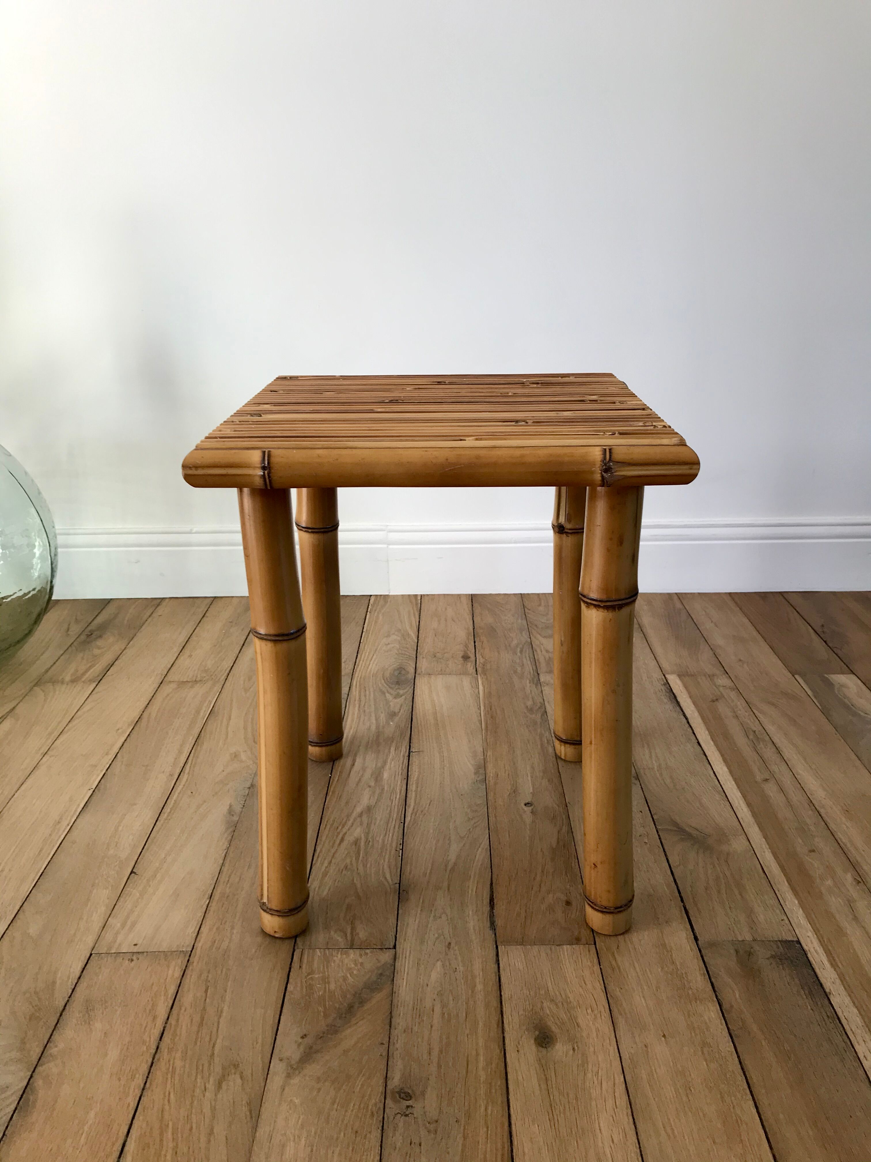 Vintage rattan and bamboo stool 50s-60s
