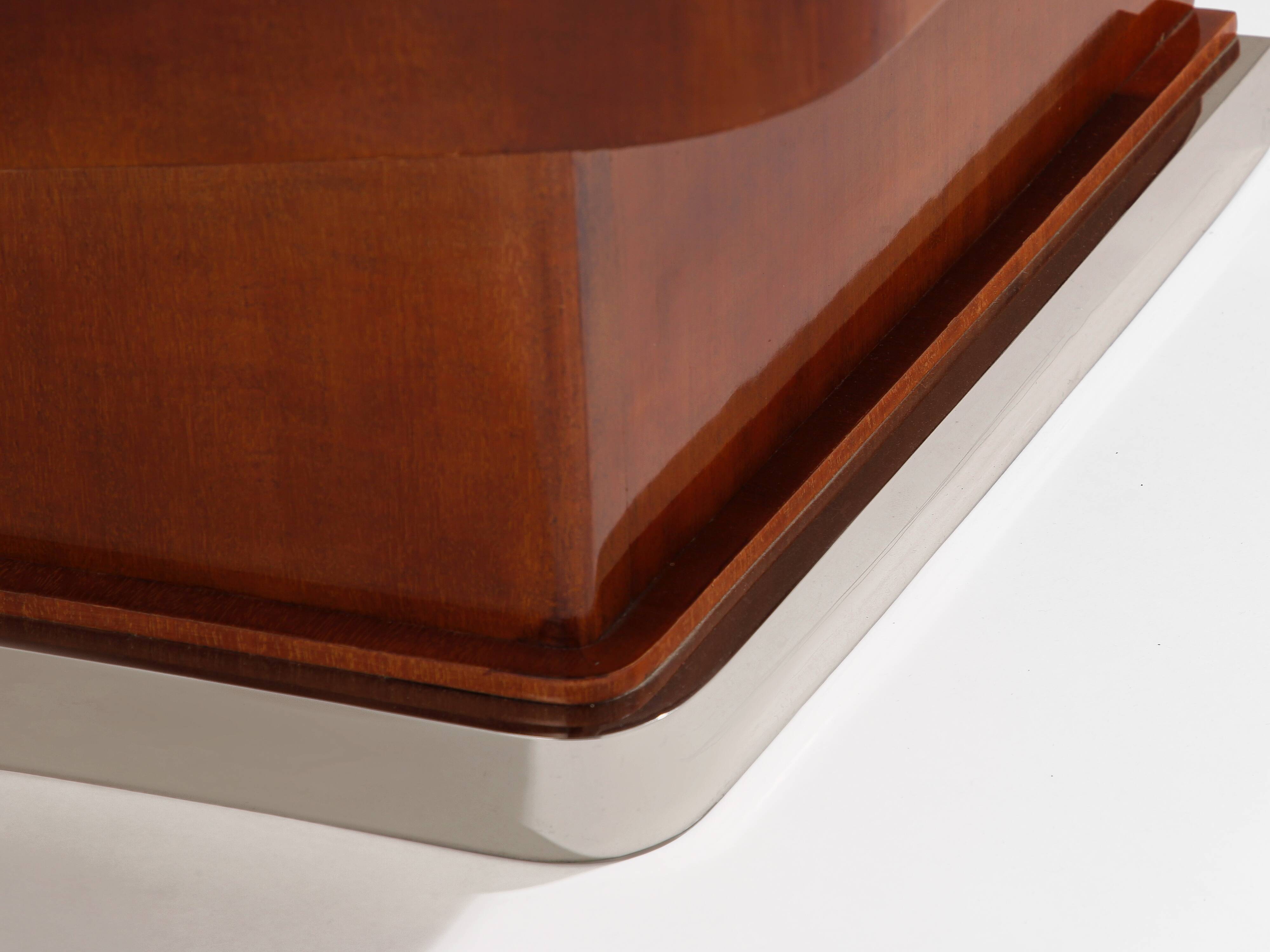 Jules Leleu cabinet in flame mahogany and nickel metal 1930