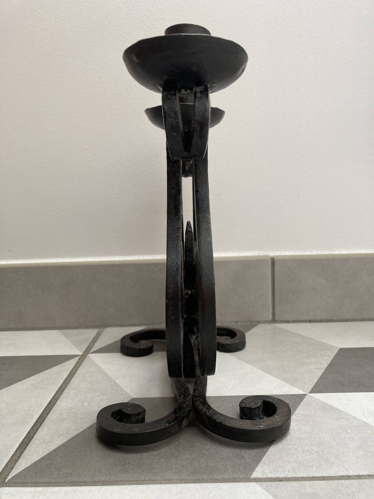 Brutalist double candle holder wrought iron