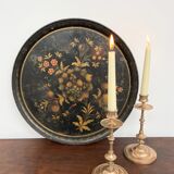 Pair of antique turned rose brass candlesticks (24 cm)