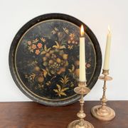 Pair of antique turned rose brass candlesticks (24 cm)