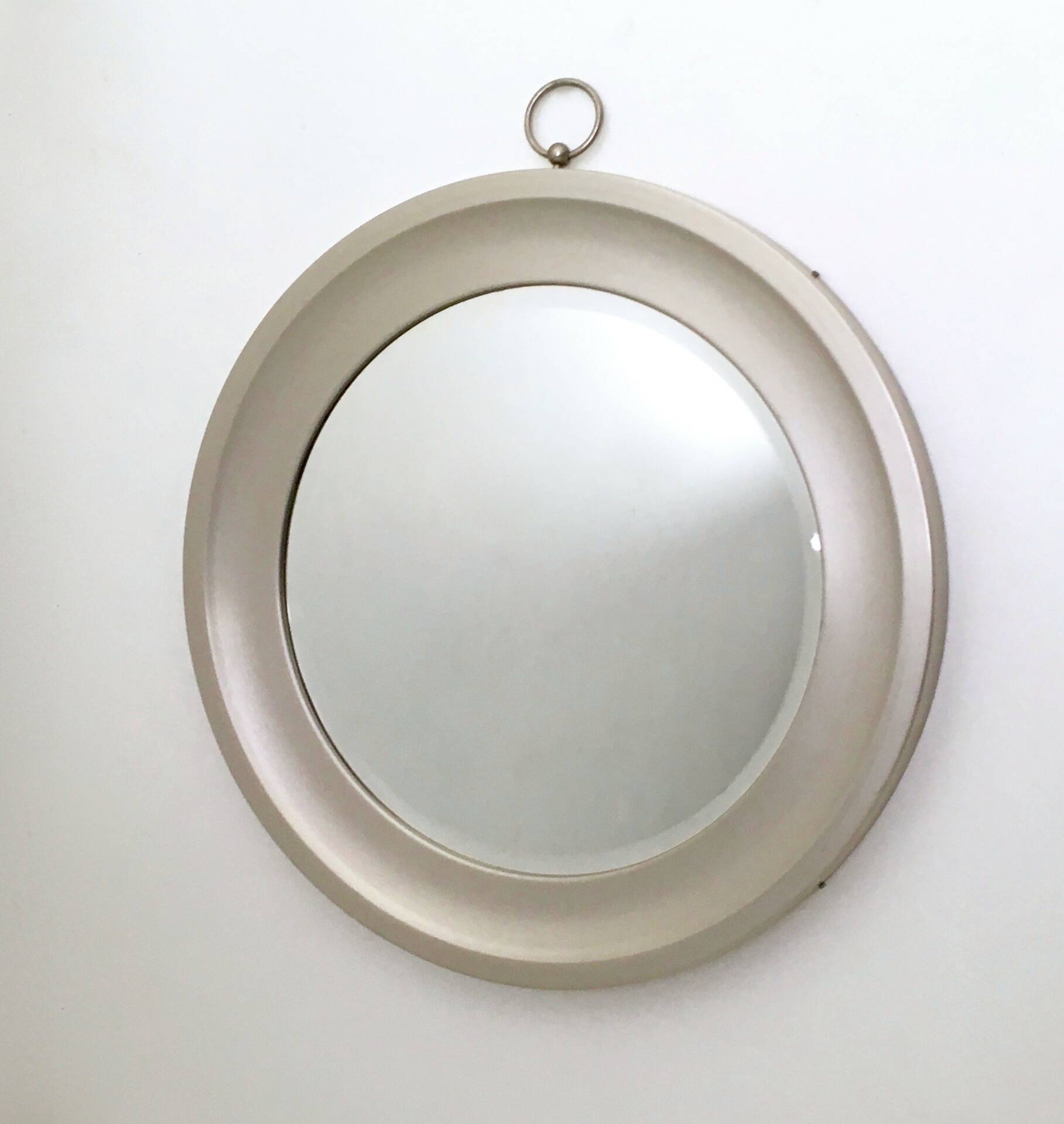 Round Silver Steel Wall Mirror Attributed to Sergio Mazza, Italy