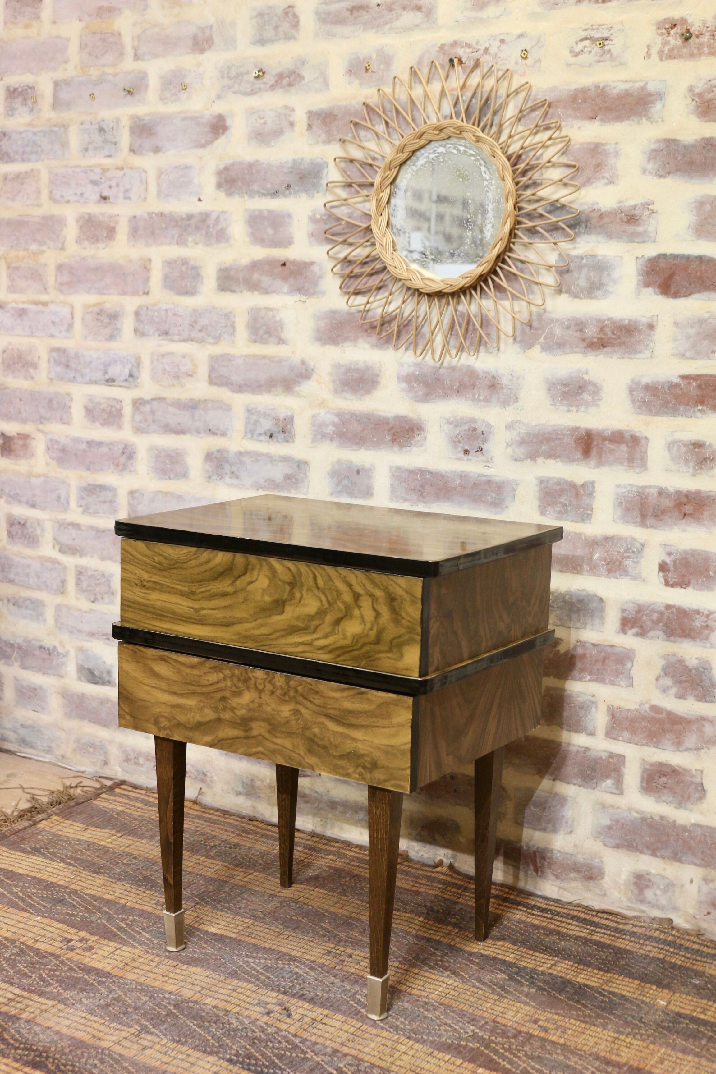 Pair of bedside table varnished wood 60s
