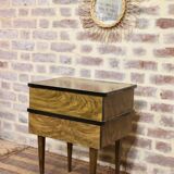 Pair of bedside table varnished wood 60s