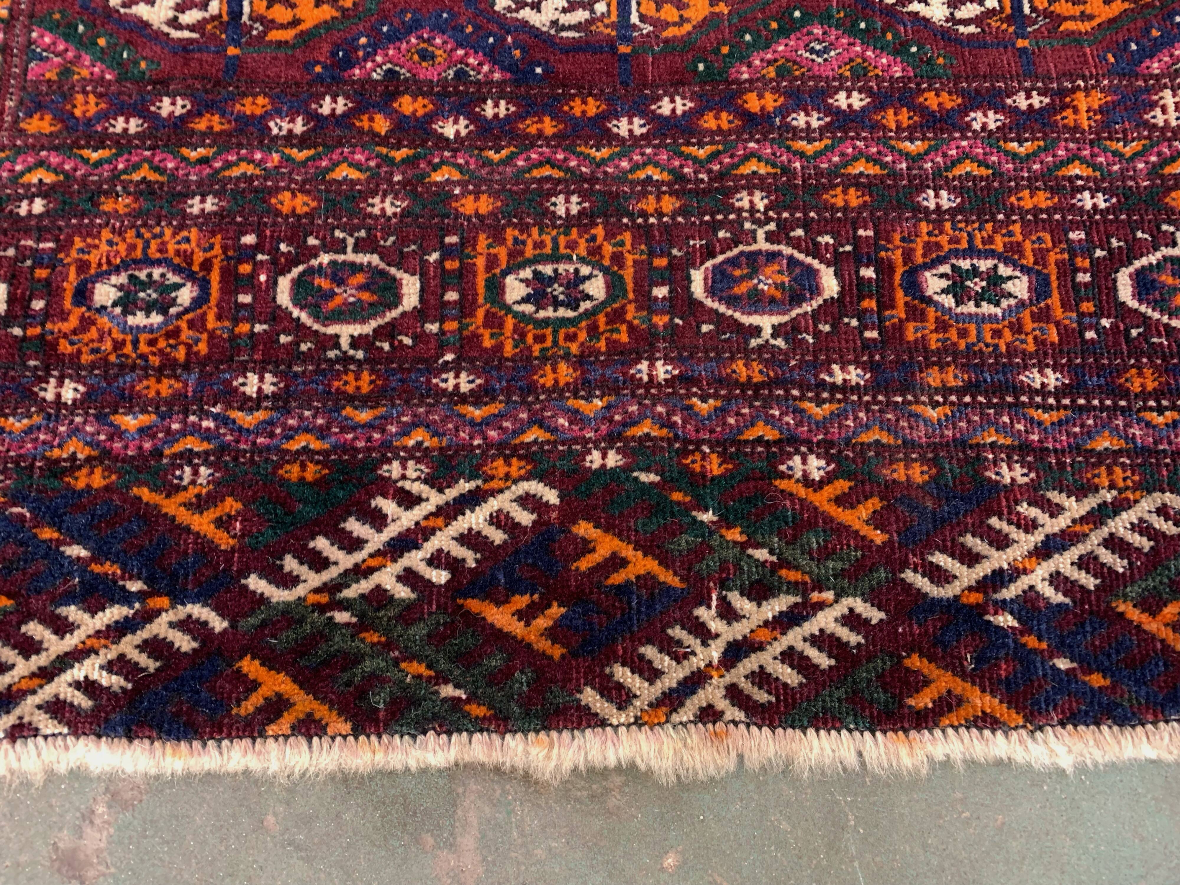 Antique turkmen tekke rug, 144x97 cm turkoman bokhara red black beige