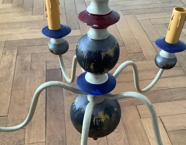 Lustre baroque Vintage 5 branches Bois+Métal