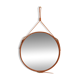 Handmade J. Adnet style mirror in tan color veg-tanned leather, ø58  cm