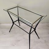 Antique side table made of metal and glass