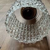 Vintage pendant light in chiseled glass and steel tube from the 70s