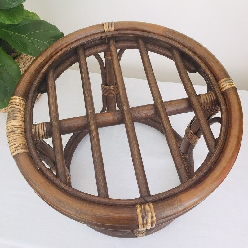 Vintage rattan ottoman, bamboo 70s with its cushion