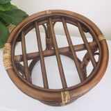 Vintage rattan ottoman, bamboo 70s with its cushion