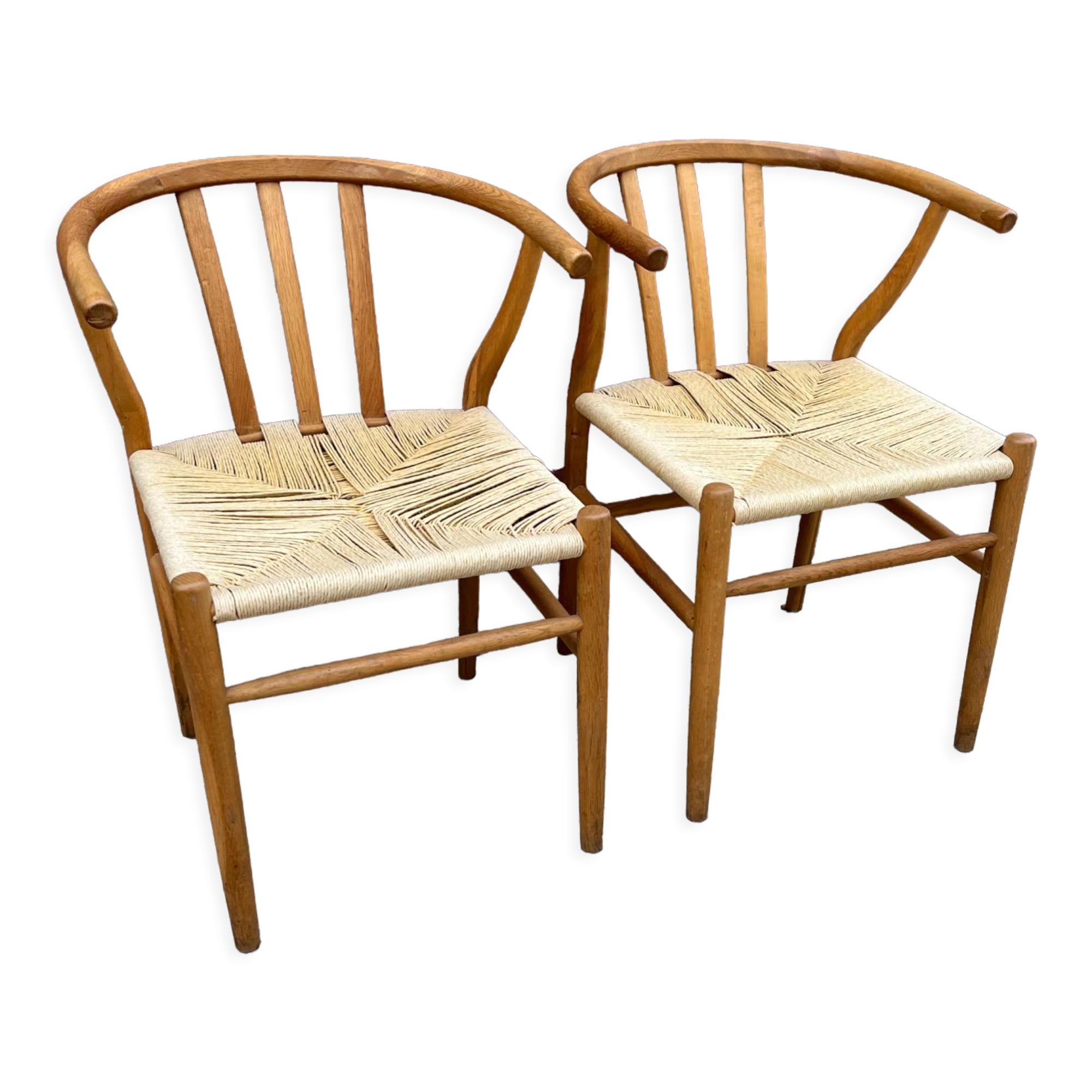 2 Scandinavian design chairs rope and teak