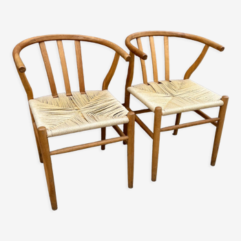 2 Scandinavian design chairs rope and teak