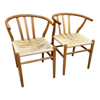 2 chaises design scandinave corde et teck