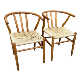 2 Scandinavian design chairs rope and teak