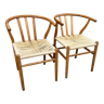 2 chaises design scandinave corde et teck