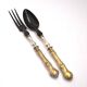 Antique salad server in silver metal and black horn - neoclassical flowered service 19th century.