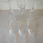 Service 6 flutes in champagne Perrier Jouët floral decoration tableware deco party