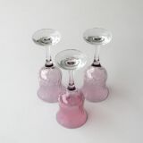 6 old pearlescent iridescent foot glasses - Old pink and amber