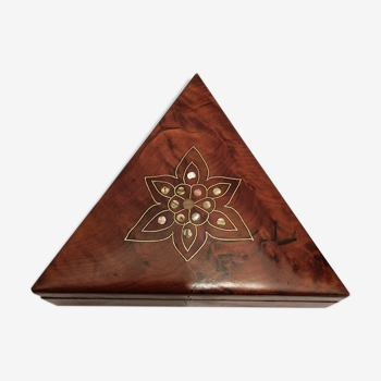 floral carved wooden box in triangle