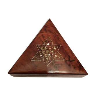 floral carved wooden box in triangle