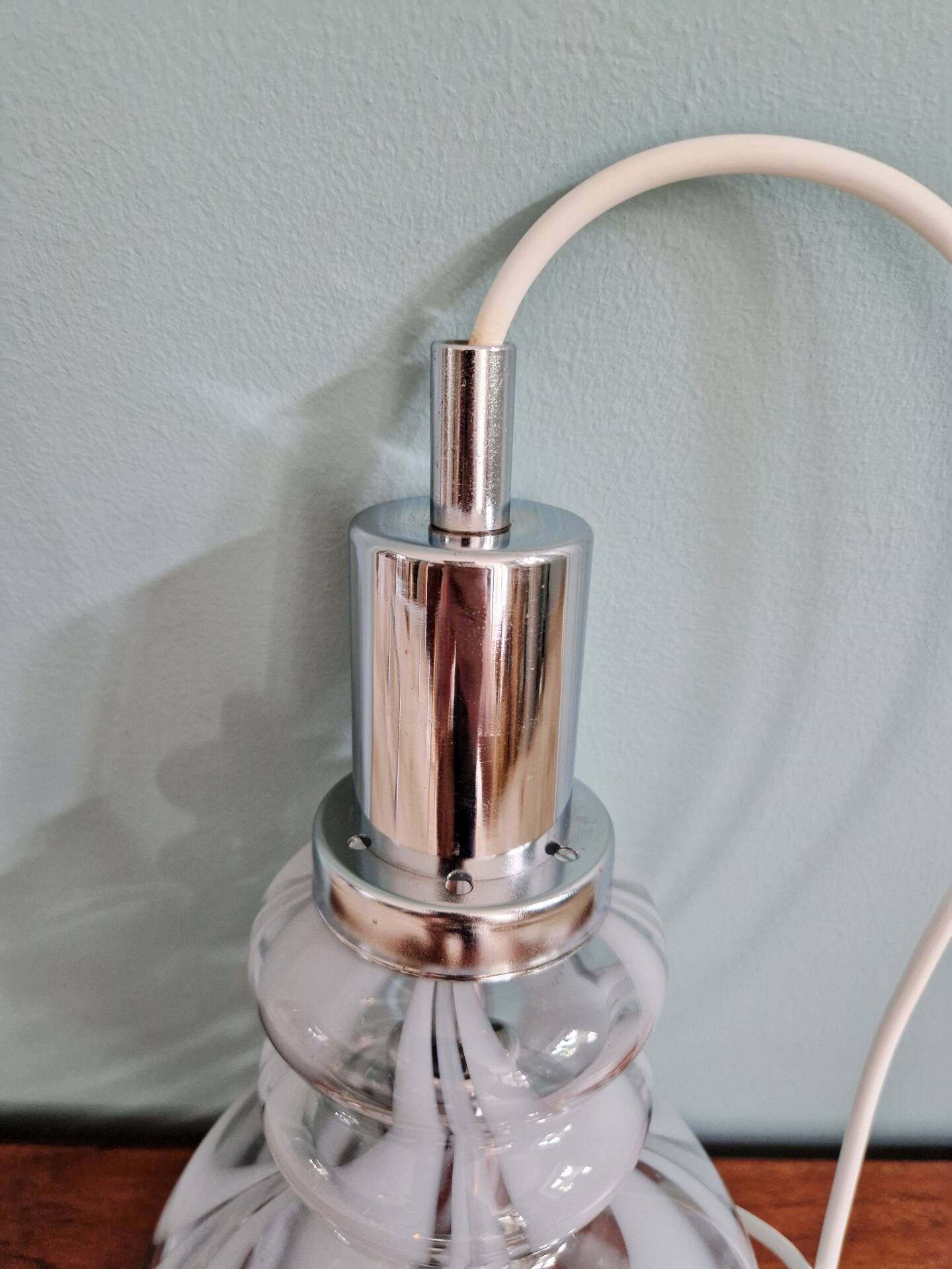 Smoked Murano glass pendant with white spirals, 1970s