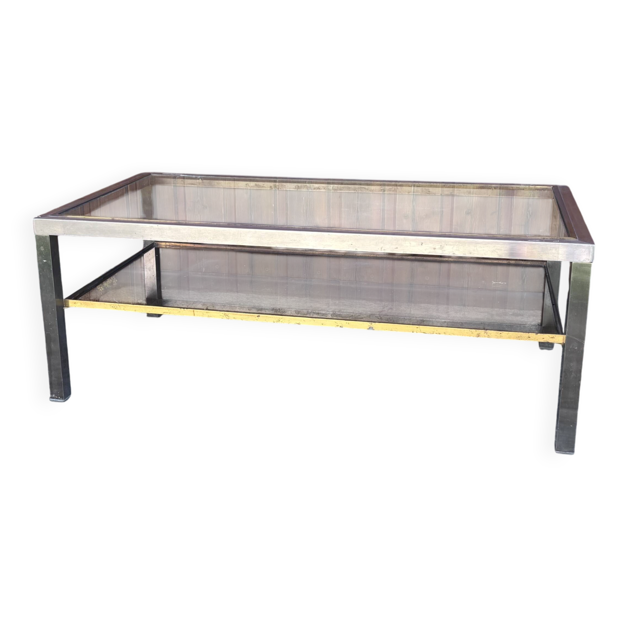 Vintage coffee table glass & chrome metal – Romeo Rega style from the 1970s